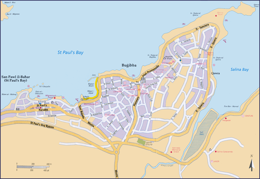 plattegrond van Bugibba en Qawra