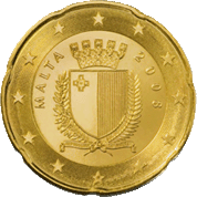 Een Maltese munt met een waarde van 20 eurocent