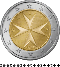 Een Maltese munt met een waarde van 2 euro